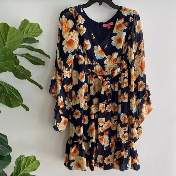 Betsey Johnson Bambi Deer Boho Mosaic Long Bell‎ Sleeve Mini Dress Size 4 - Picture 2 of 9